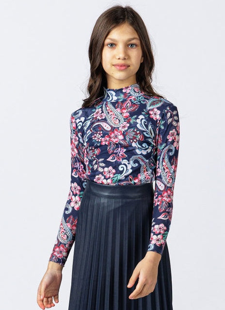 D-1914 Print Mock Neck Top