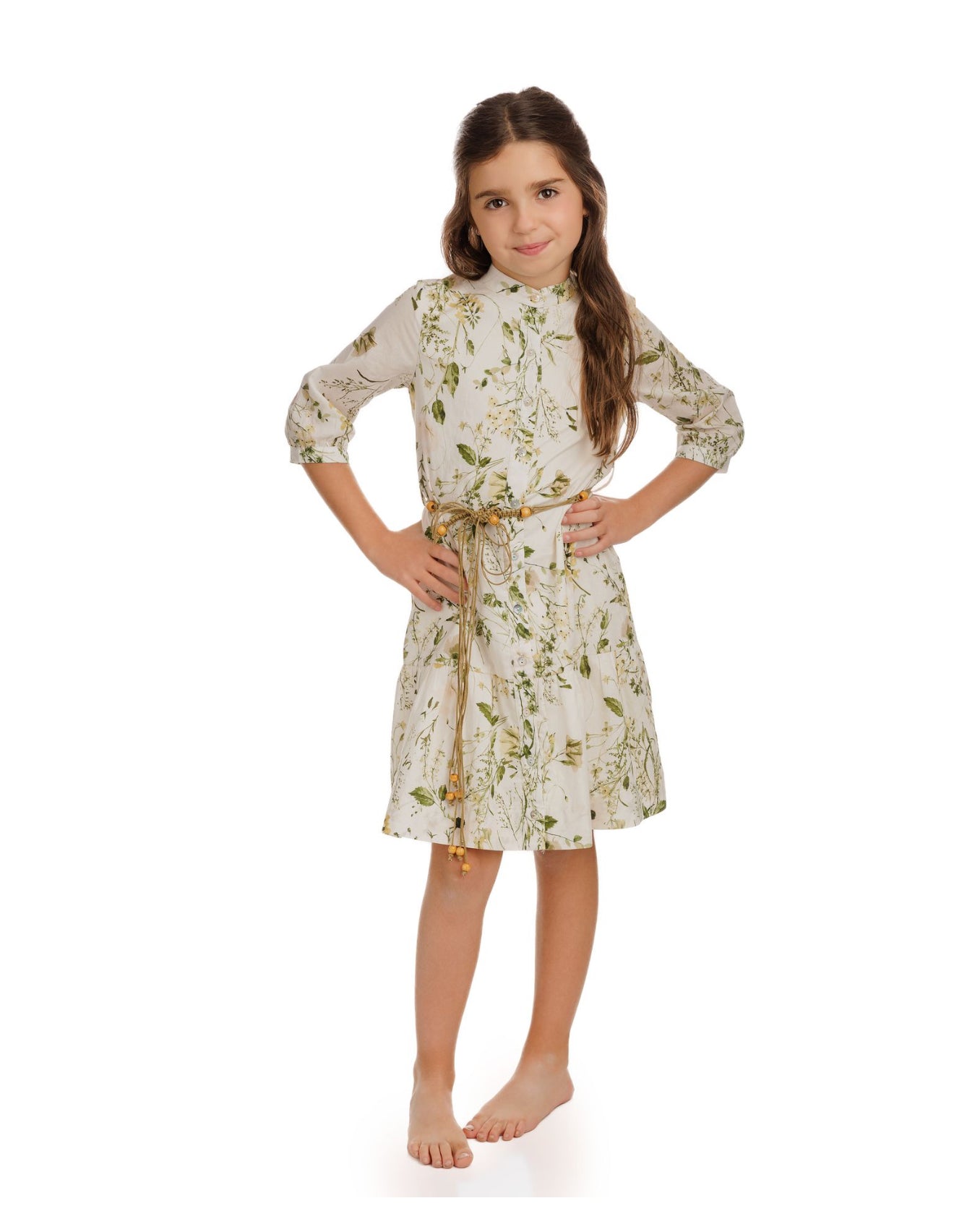 Green Printed Dress With Belt GS51032D-A