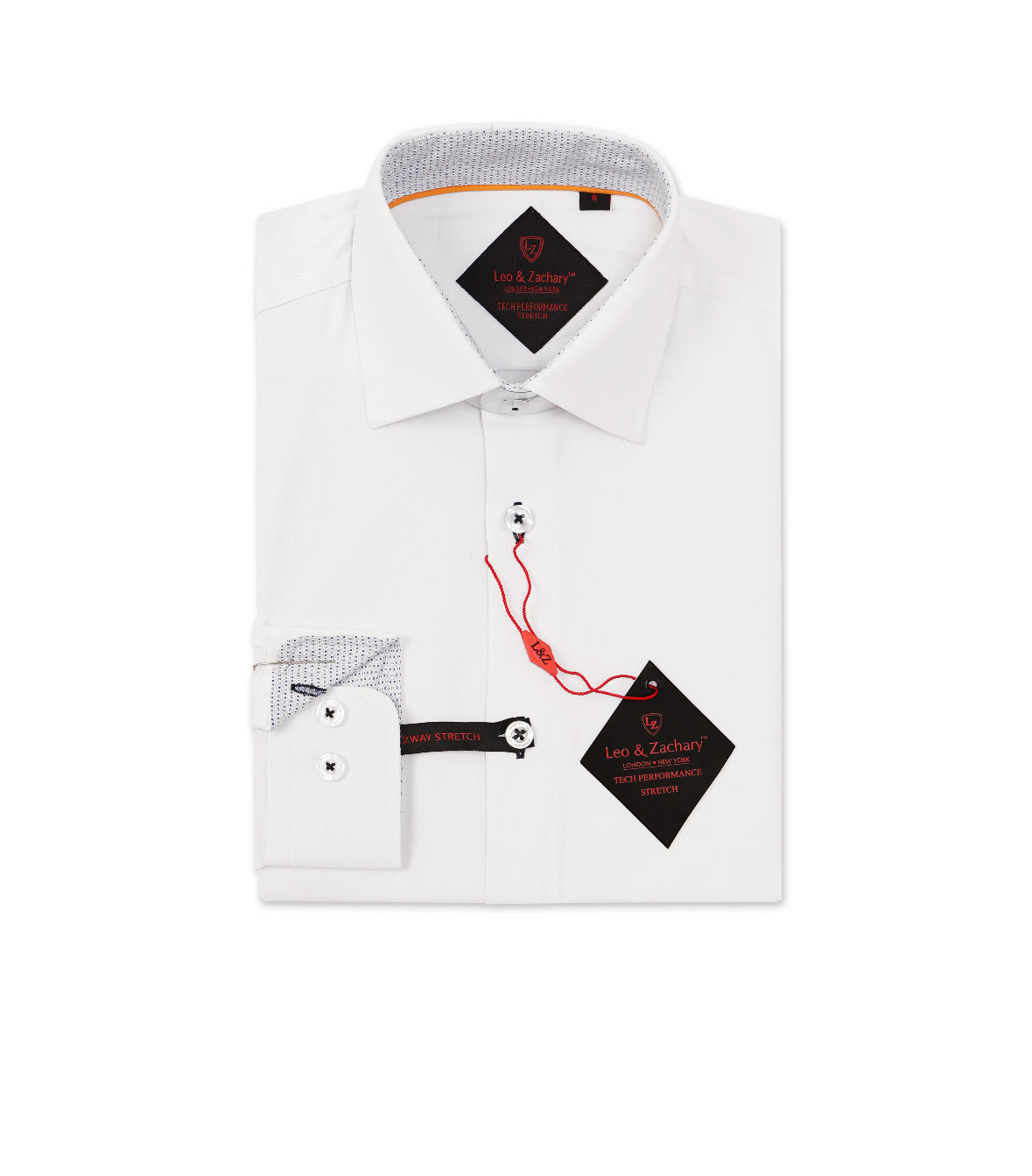 White/ Navy Performance Tech Stretch L/S Dress Shirt ts 511