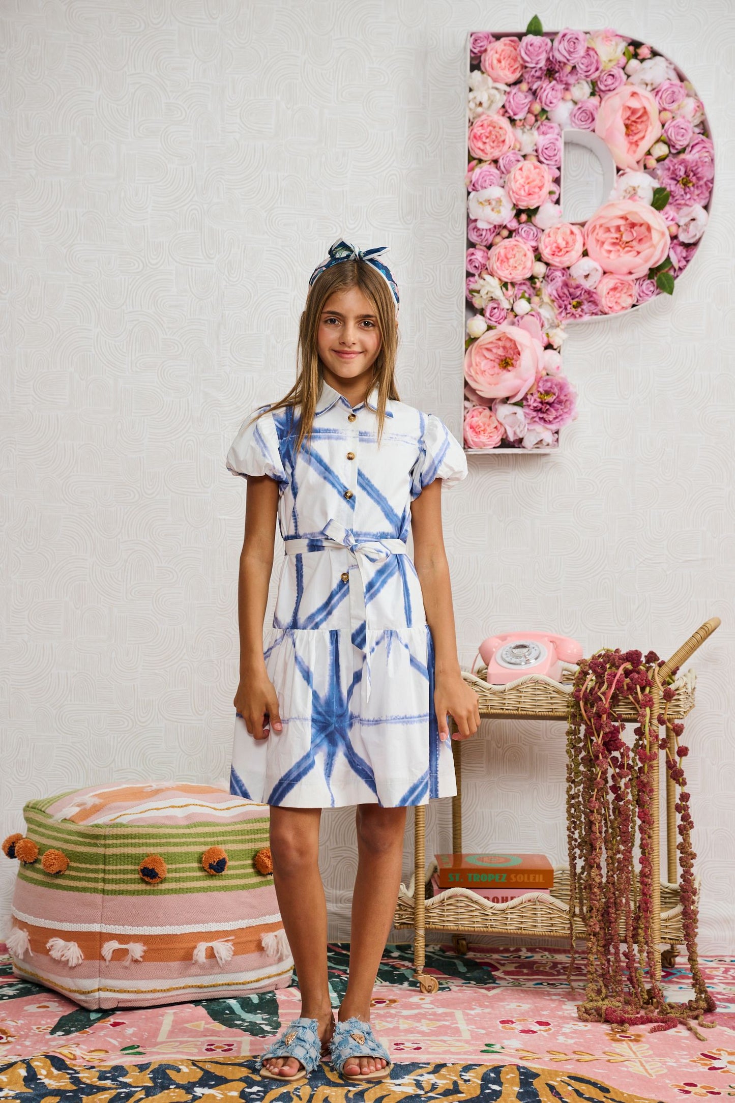 Blue/White Tie Dyed Belted Dress 2382