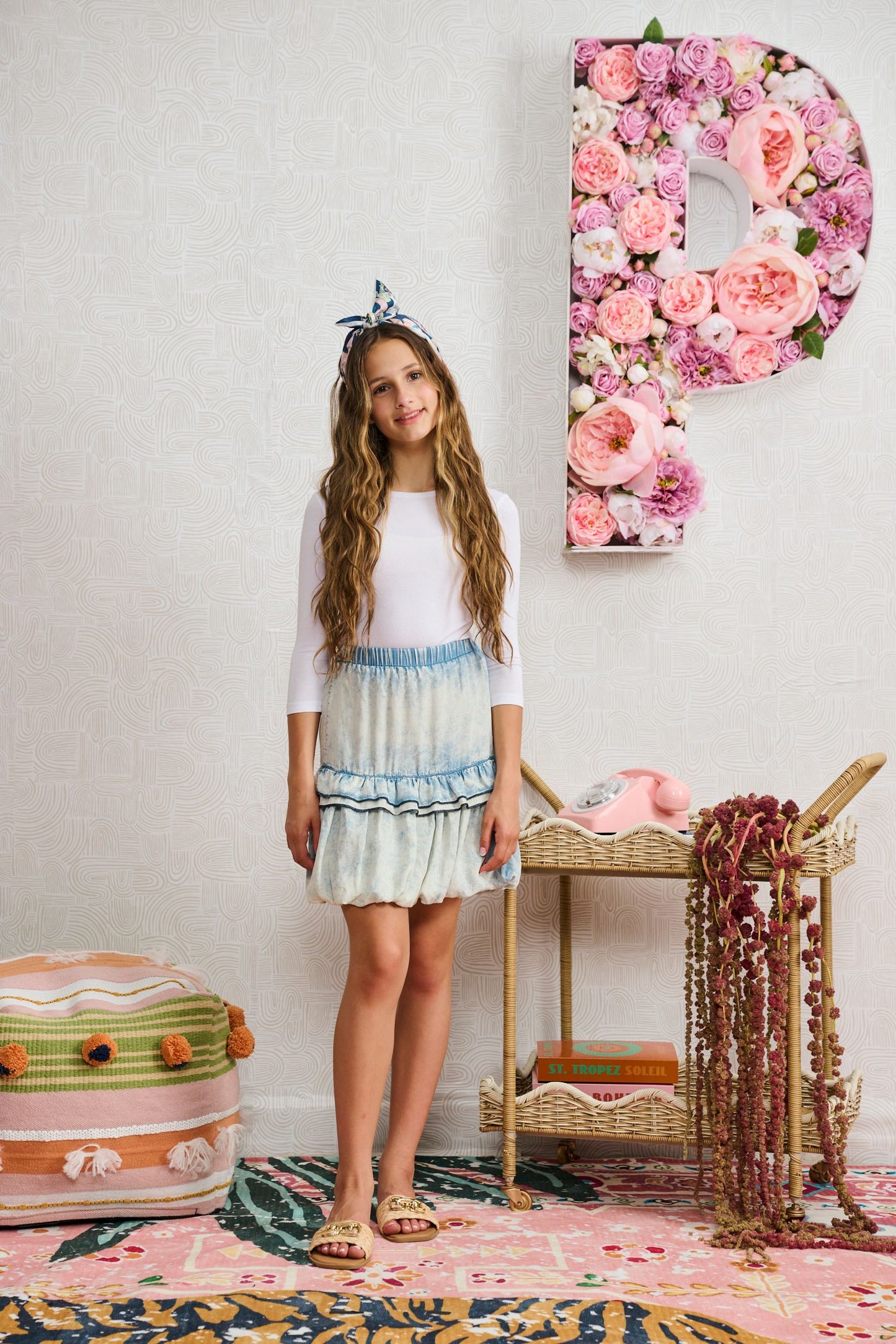 Acid Wash Bubble Hem Skirt 2419