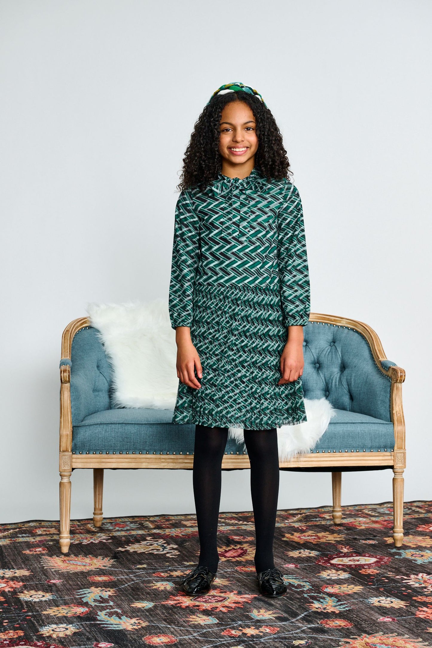 Green Black White Zig Zag Dress 2515