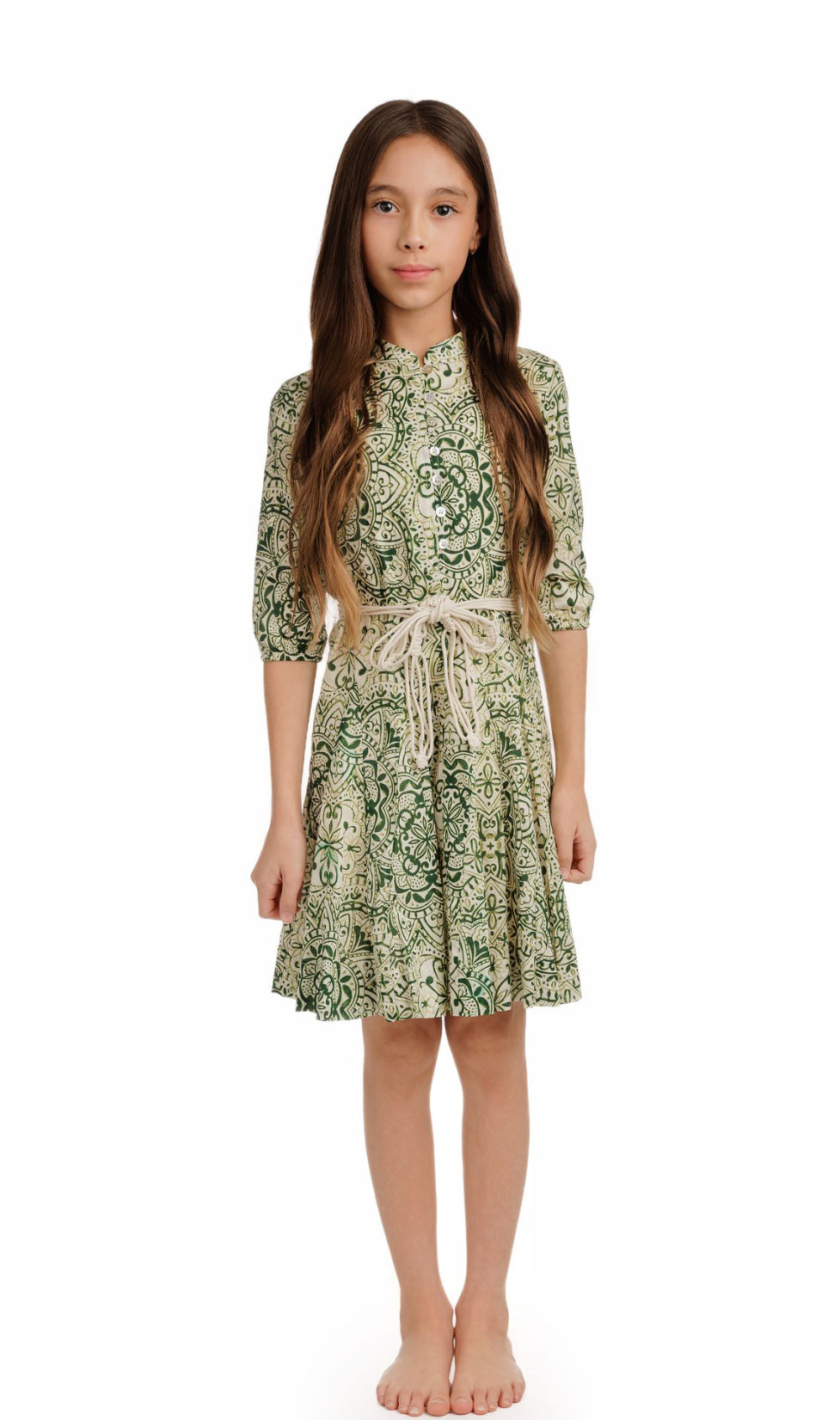 Green Abstract Printed Dress With Belt GS5095D-A