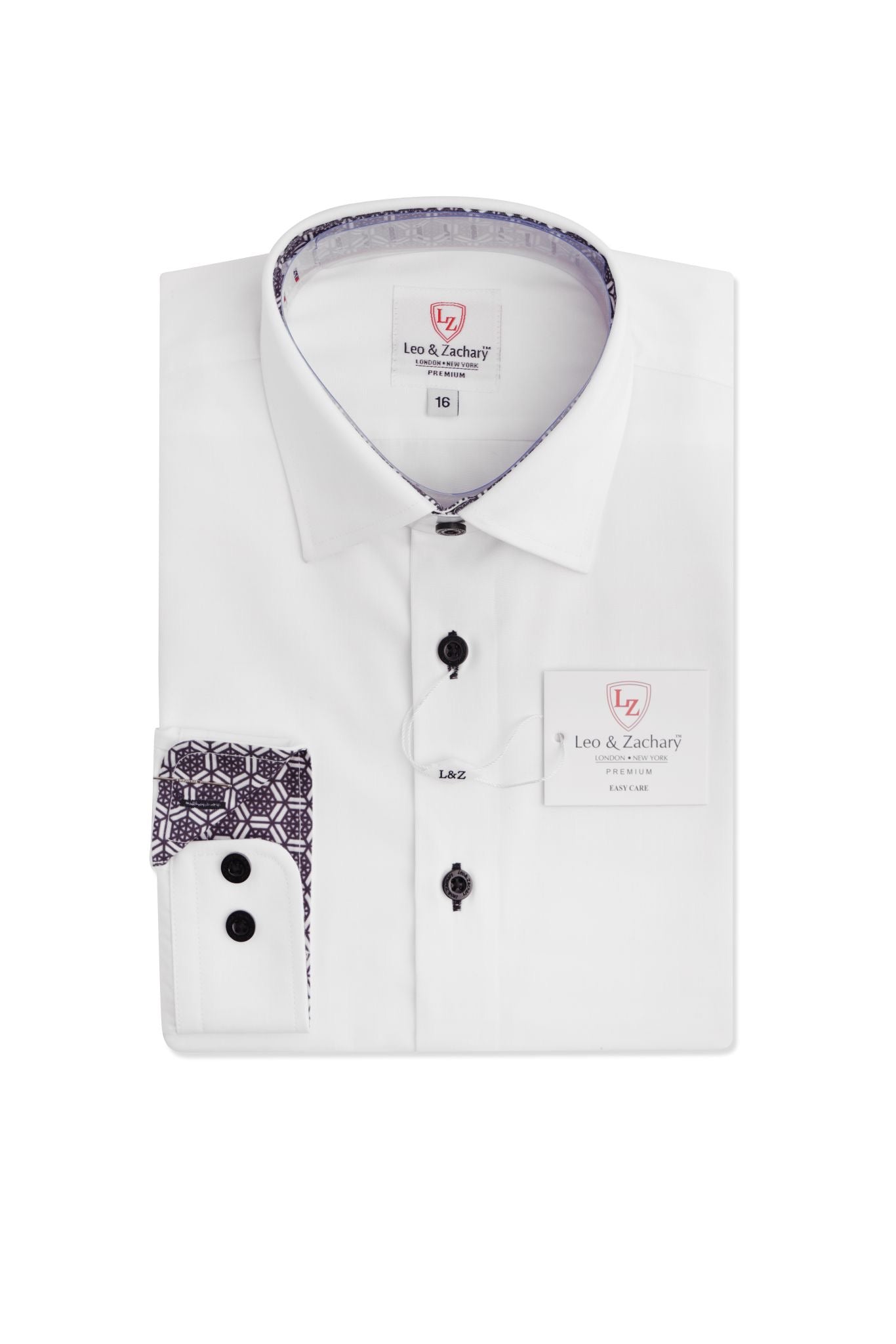 NON IRON White/Black L/S Dress Shirt P5527