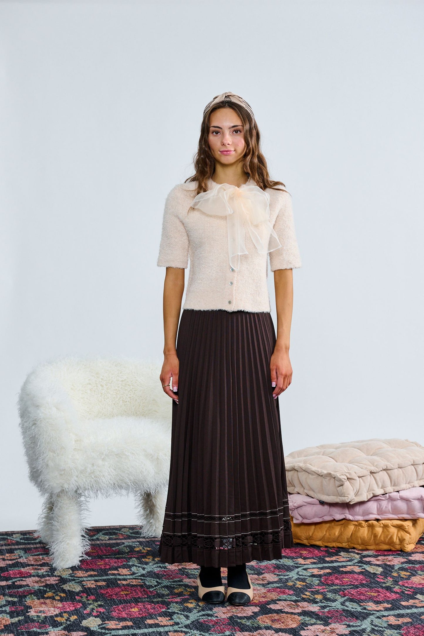 Brown Pleated Skirt T-1425
