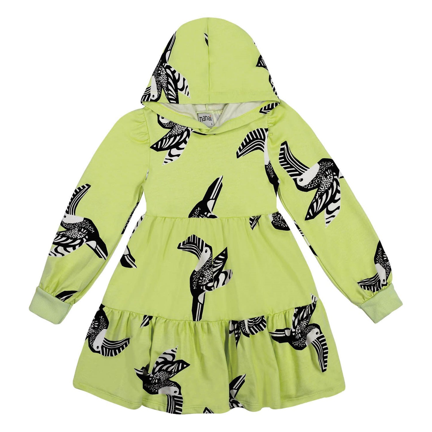 Hooded acid green printed dress