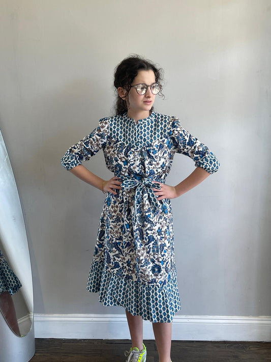 Blue Double Printed Swing Dress GS24408-A
