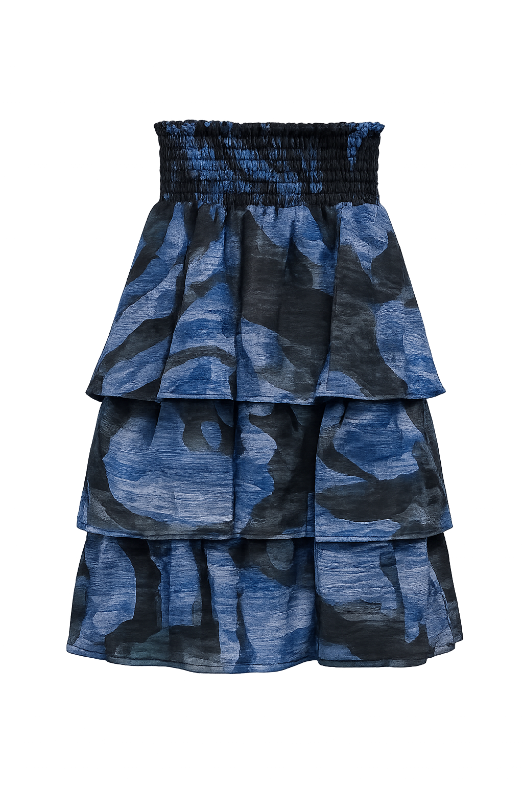 Ariella Black and Blue Camo Tiered Skirt J262-995