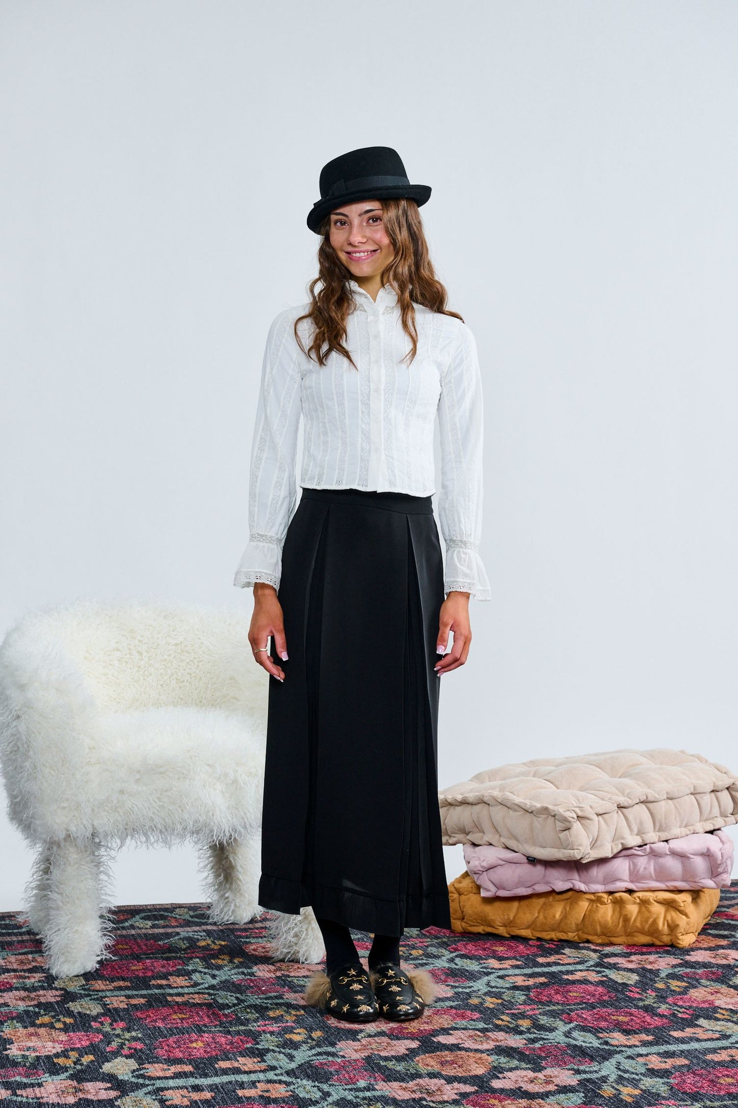 White Ruffle Lace Trim Top T-1381