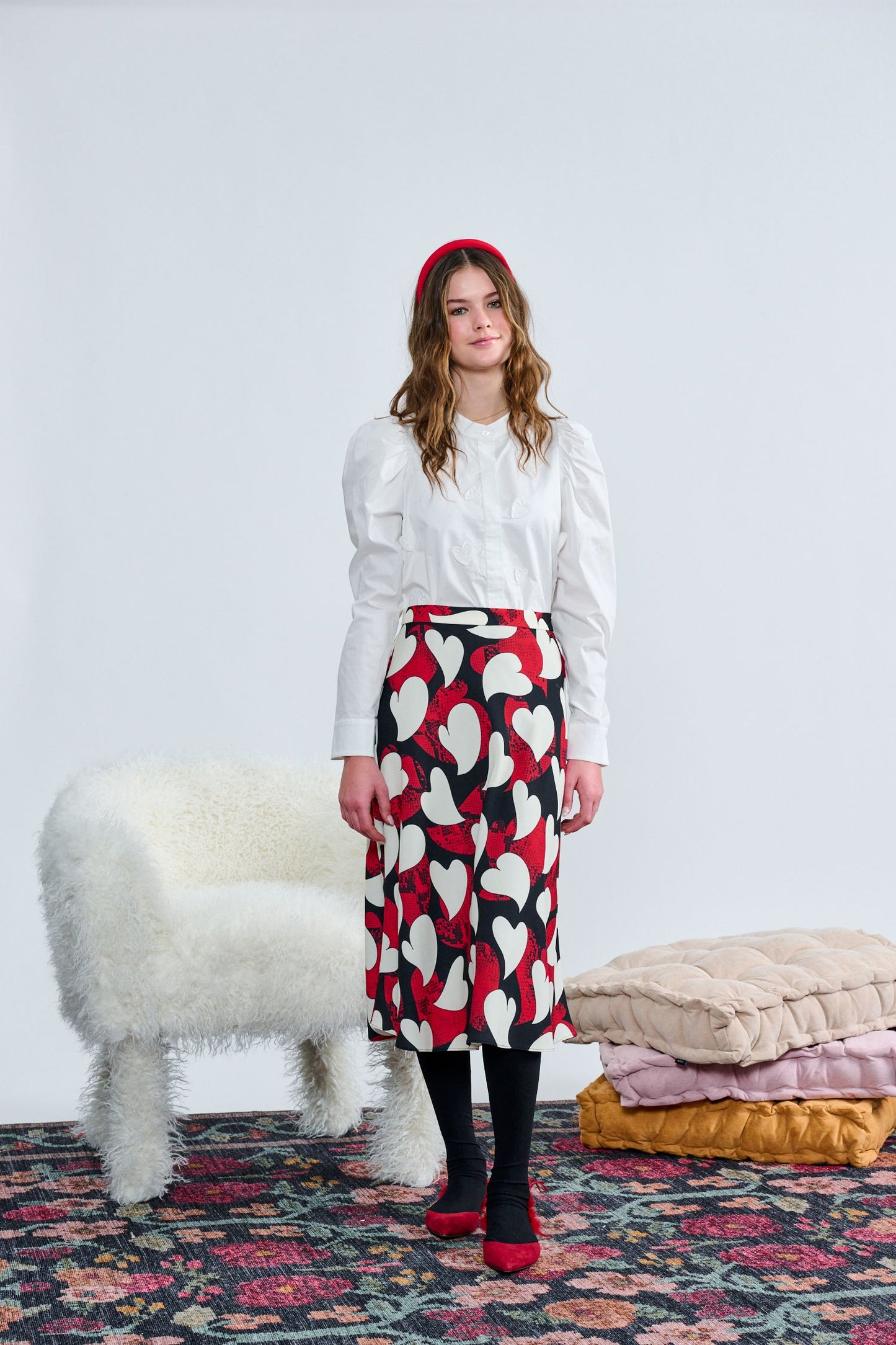 White Blouse w/ Heart Appliques T-1431