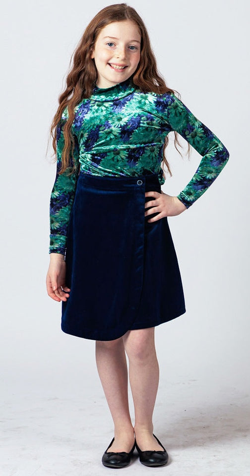 M-5816 Velvet Navy/Green Floral Mockneck