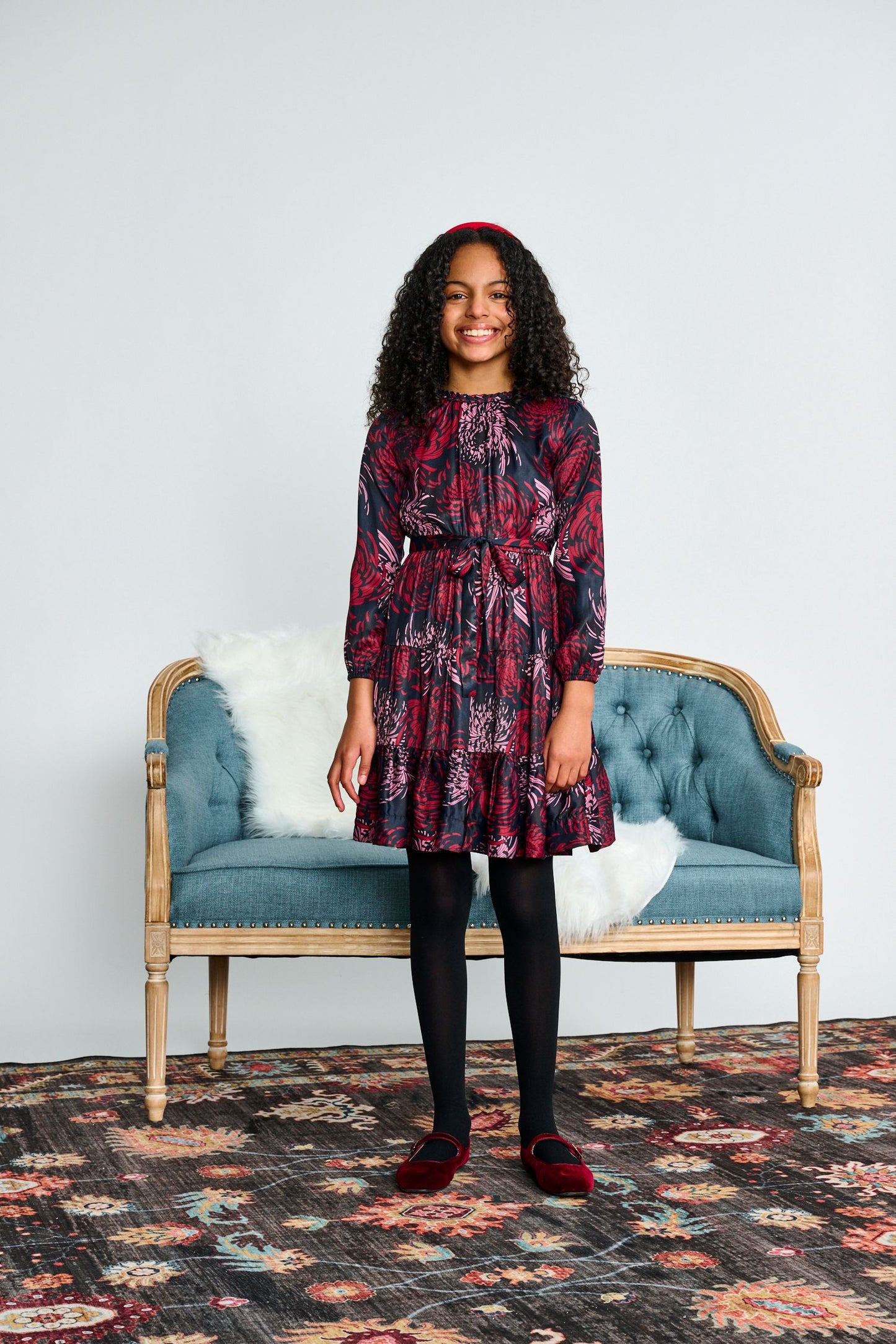 Navy w/ Maroon Blush Floral Print Dress 2523