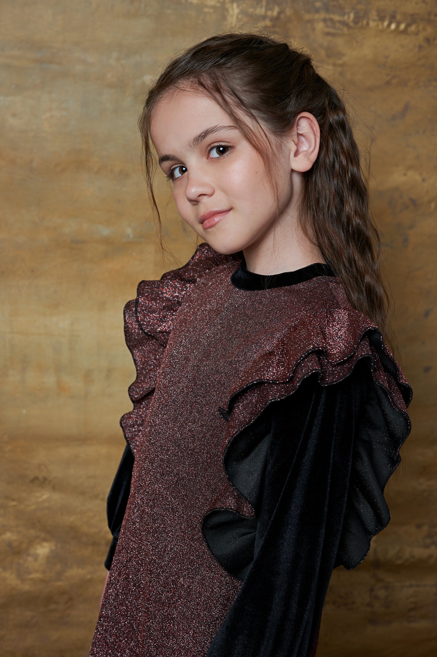 Rust Ruffle Sleeve Dress DSL0349