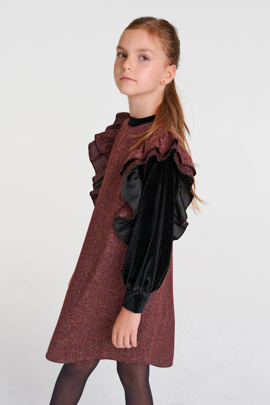 Rust Ruffle Sleeve Dress DSL0349