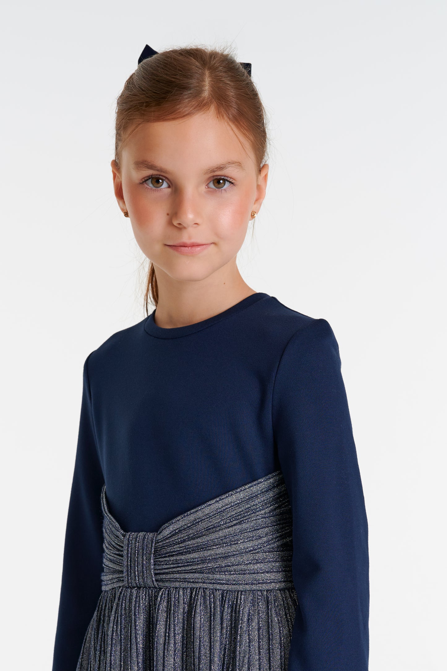 Navy Shimmer Bow Waisted Dress DSL0463