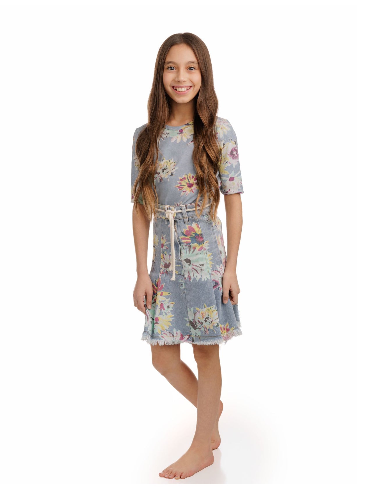 Floral Frayed Denim Skirt GS5101ST-A