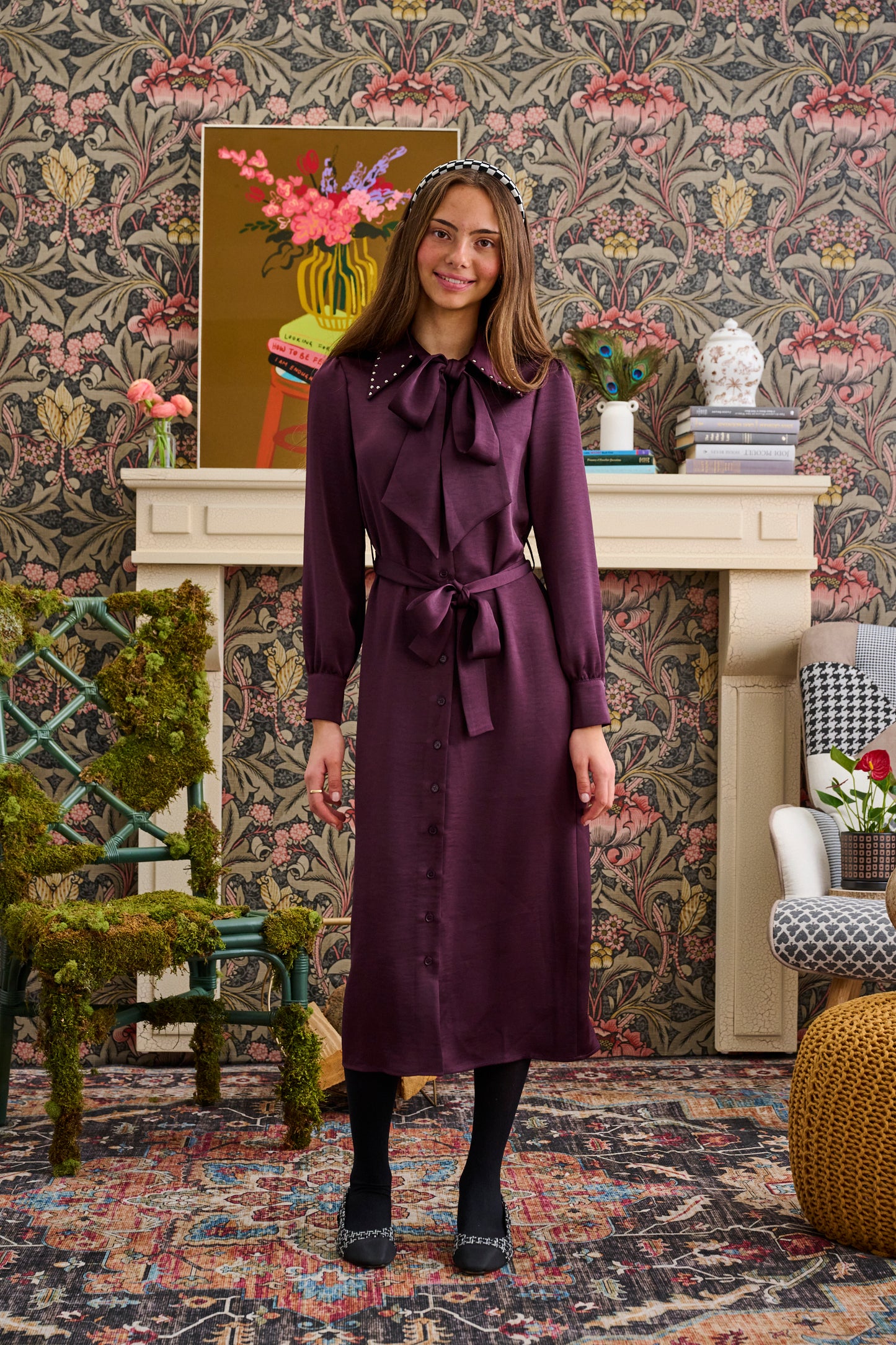 Plum Collared Studded Dress T-1153-A