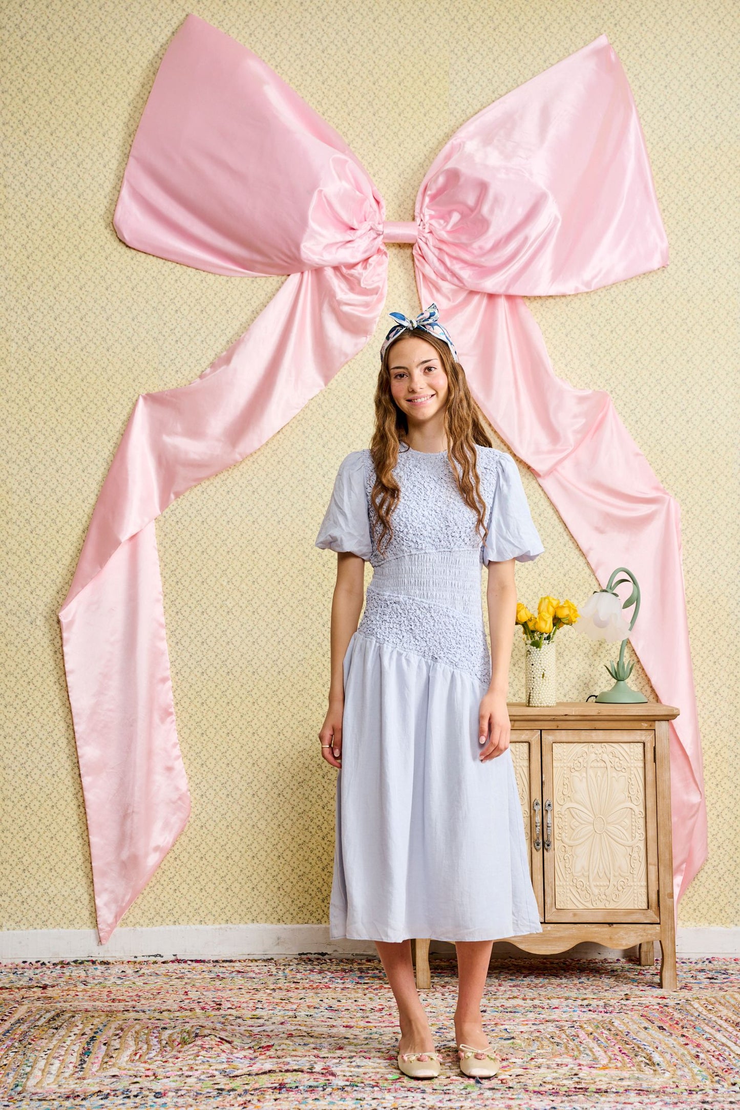 Pale Blue Dress w/ Shirred Waist T-1217