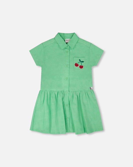 H30L88 Cotton Shirt Dress With Embroidery Green