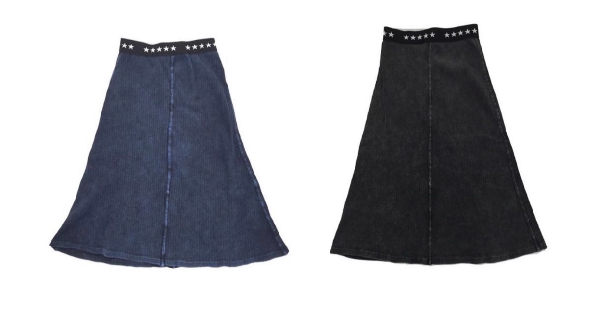 Long Ribbed Acid Wash Skirt 4127L
