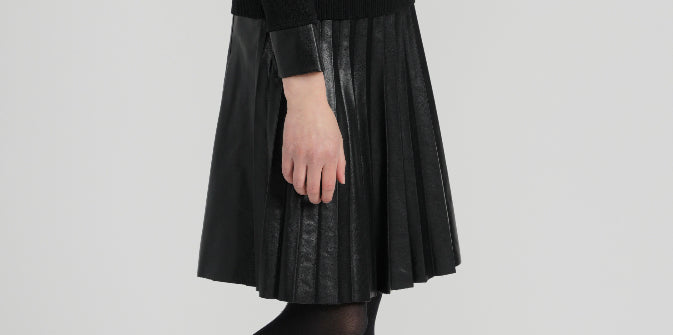 Leather Mix Pleated Skirt RFW2277-B