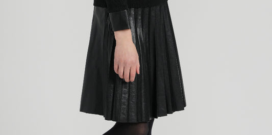 Leather Mix Pleated Skirt RFW2277-B