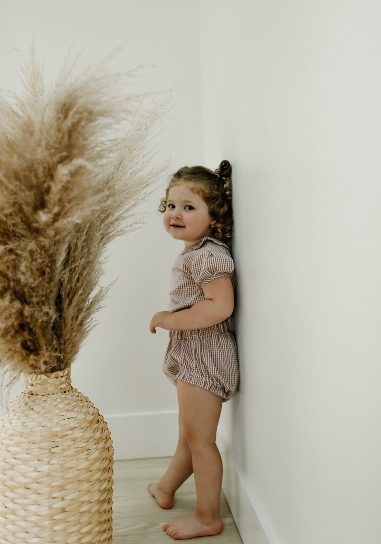 Gingham Ruffle Blouse Set in mauve