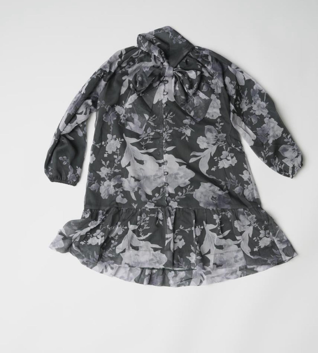 Green Floral Tie Neck Dress TLRW2230-B