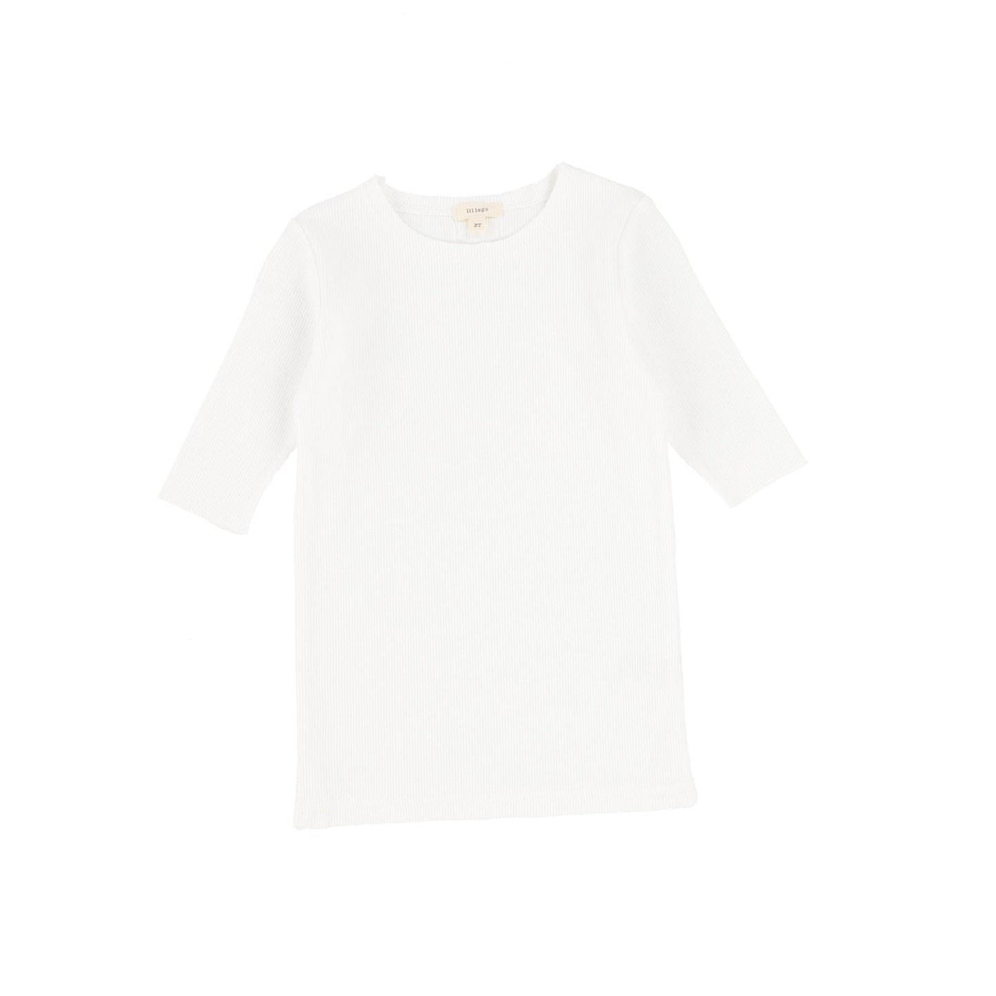 Pure White Ribbed Tee 3/4 Sleeve Dark TQT-whi