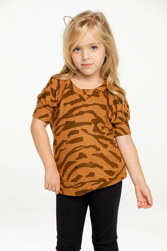 Puff Sleeve Bengal Print Tee