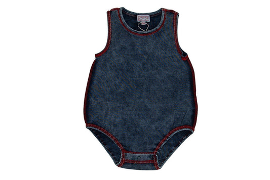 Red Stitched Denim Wash Romper