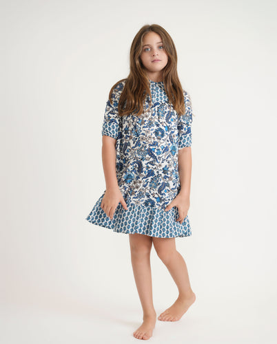 Blue Double Printed Swing Dress GS24408-A