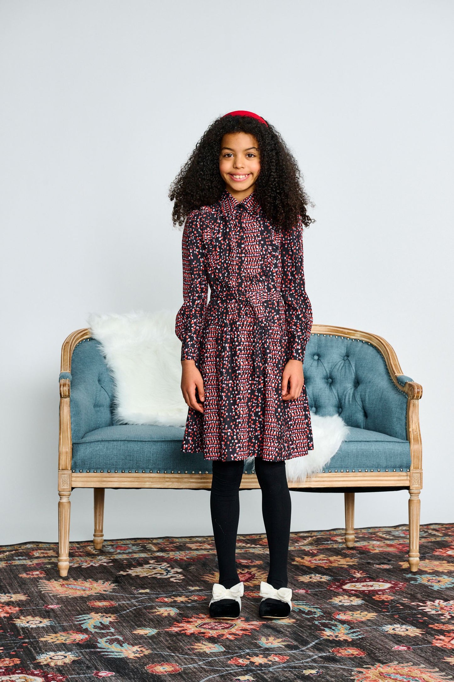 Black w/ Orange White Heart Print Dress 2594