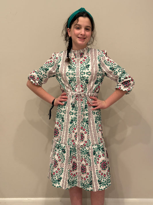 Printed Button Dress w/ Drawstring Waist-Custom Print 2126