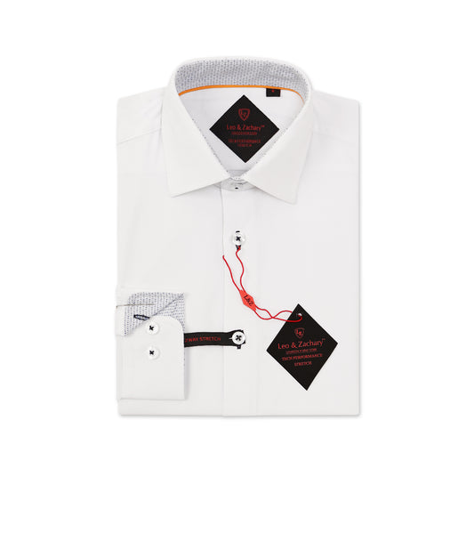 White/ Navy Performance Tech Stretch L/S Dress Shirt ts 511