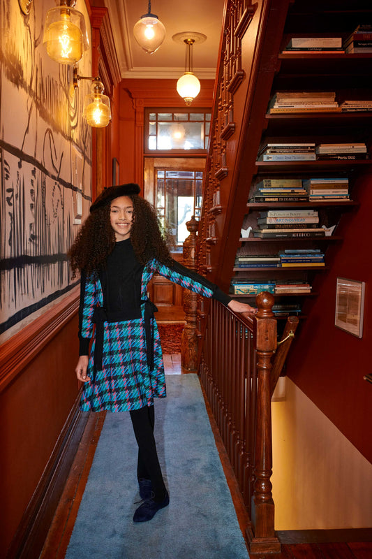 Black Knit Top W/ Bright Blue Pink Green Houndstooth Dress 2025