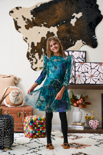 Green Tulle Print Dress 2228