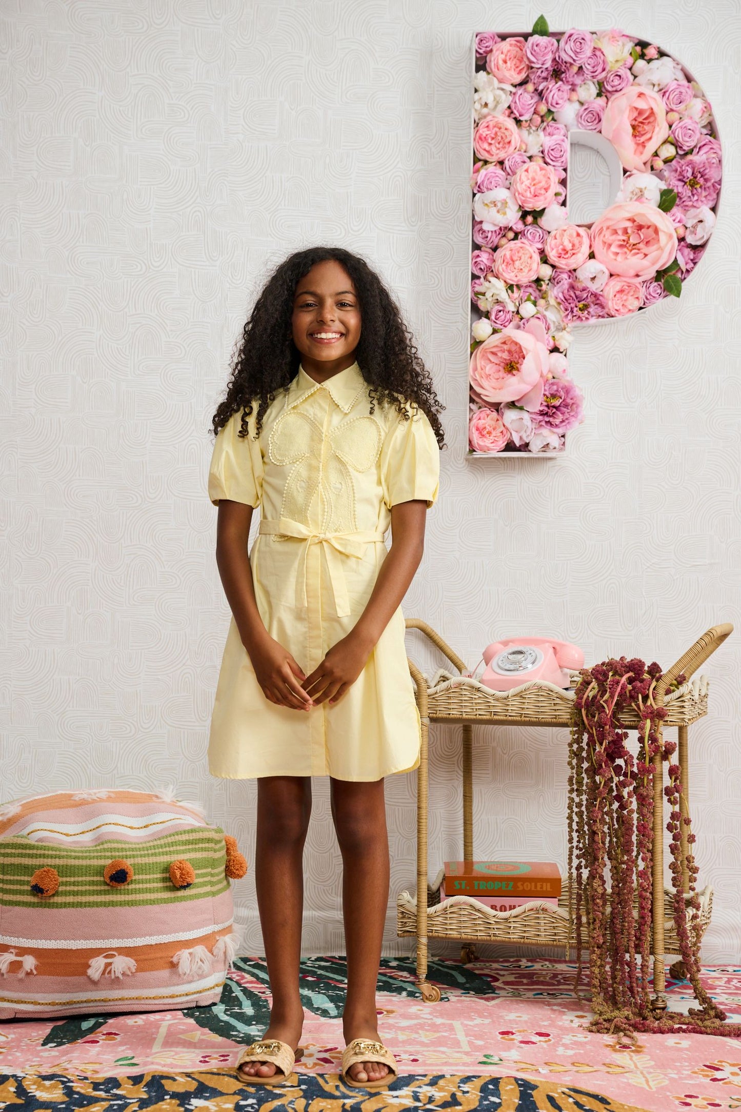 Yellow Button Down Dress w/ Bow 2306-A