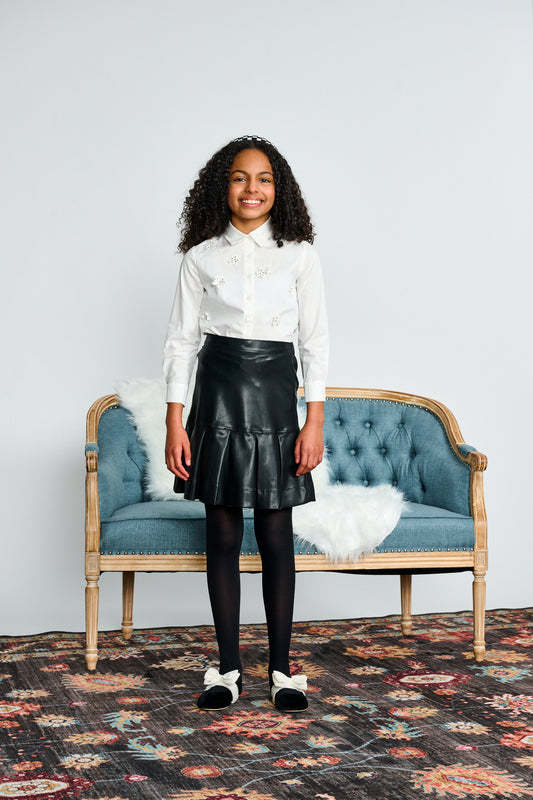 Black Leather Pleated Skirt 2559
