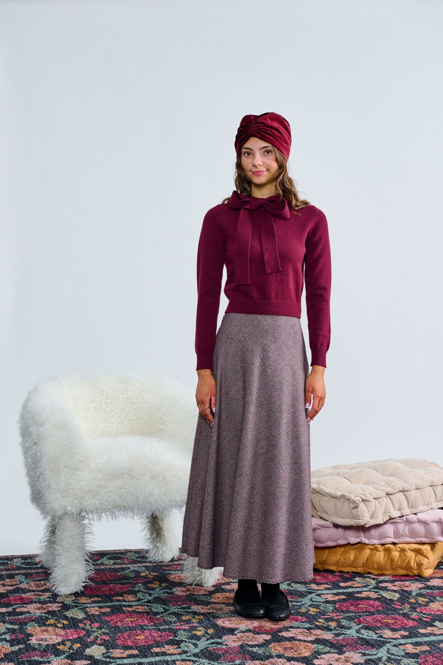 Maroon and Black Houndstooth Skirt T-1411