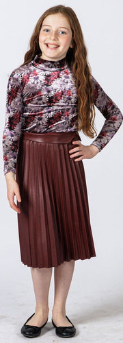 M-5806 Burgundy Pleated Leather Skirt