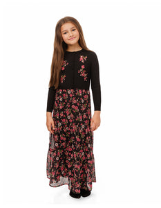 Floral Printed Maxi Dress w/ Black Sweater GW5046D-A