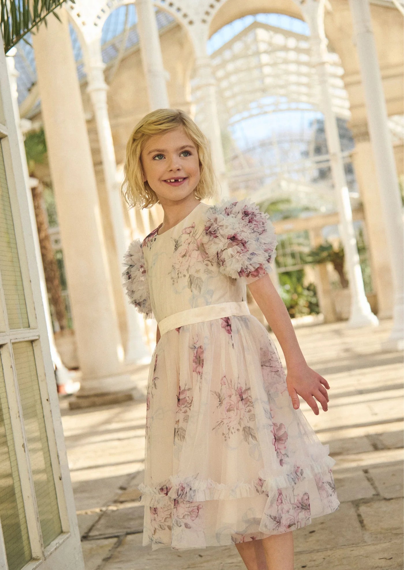 Florence Blush Ruffle Sleeve Mesh Dress AR0278