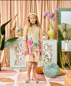 Sand w/ Neon Floral Button Down Dress 2047