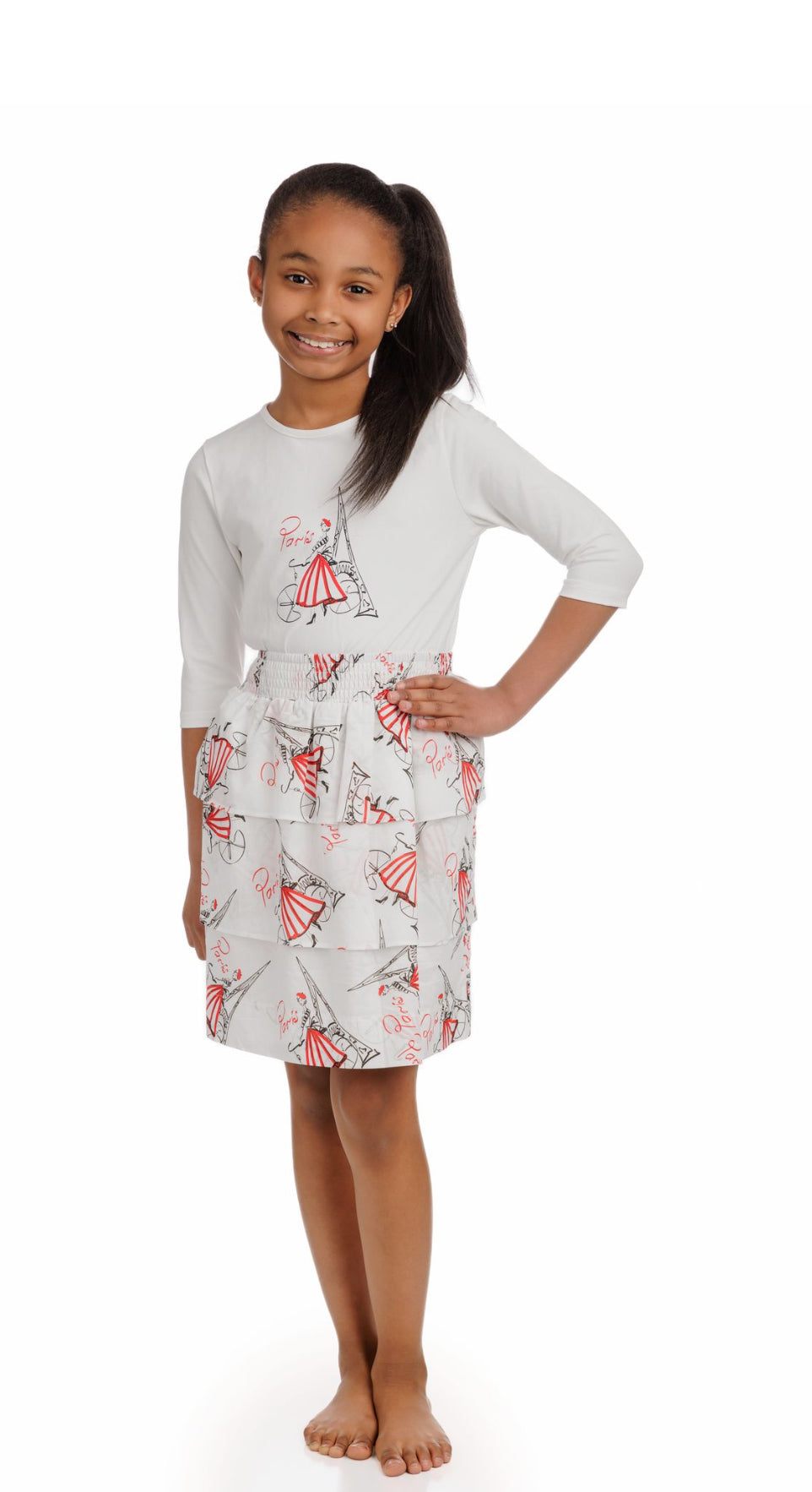 White Tiered Paris Printed Skirt GS51014ST-A