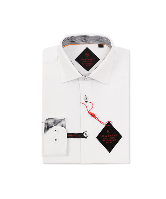 White/ Navy Performance Tech Stretch L/S Dress Shirt ts 509 fw