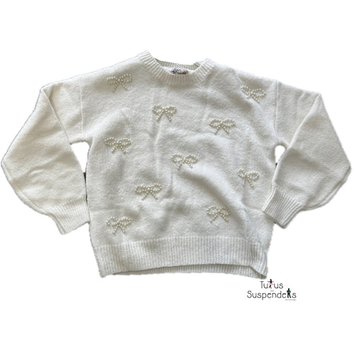 Crewneck Sweater w/ Pearl Bows LD15824