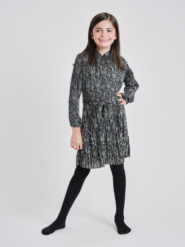Black Micro Pleated Paisley Dress GW23448-A