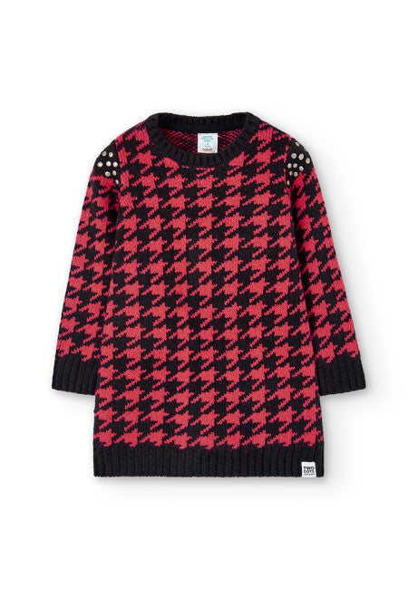 Studded Pink Houndstooth Sweater Dress 457118-3826