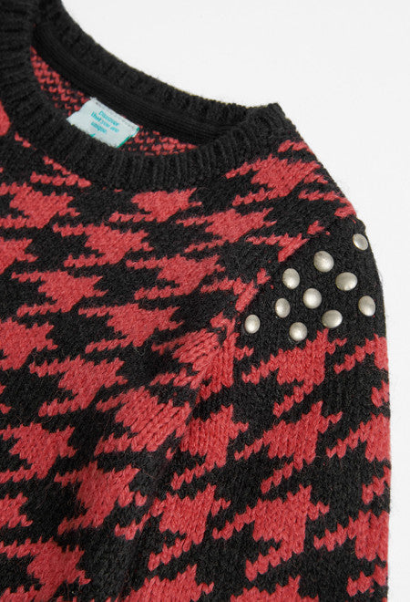 Studded Pink Houndstooth Sweater Dress 457118-3826